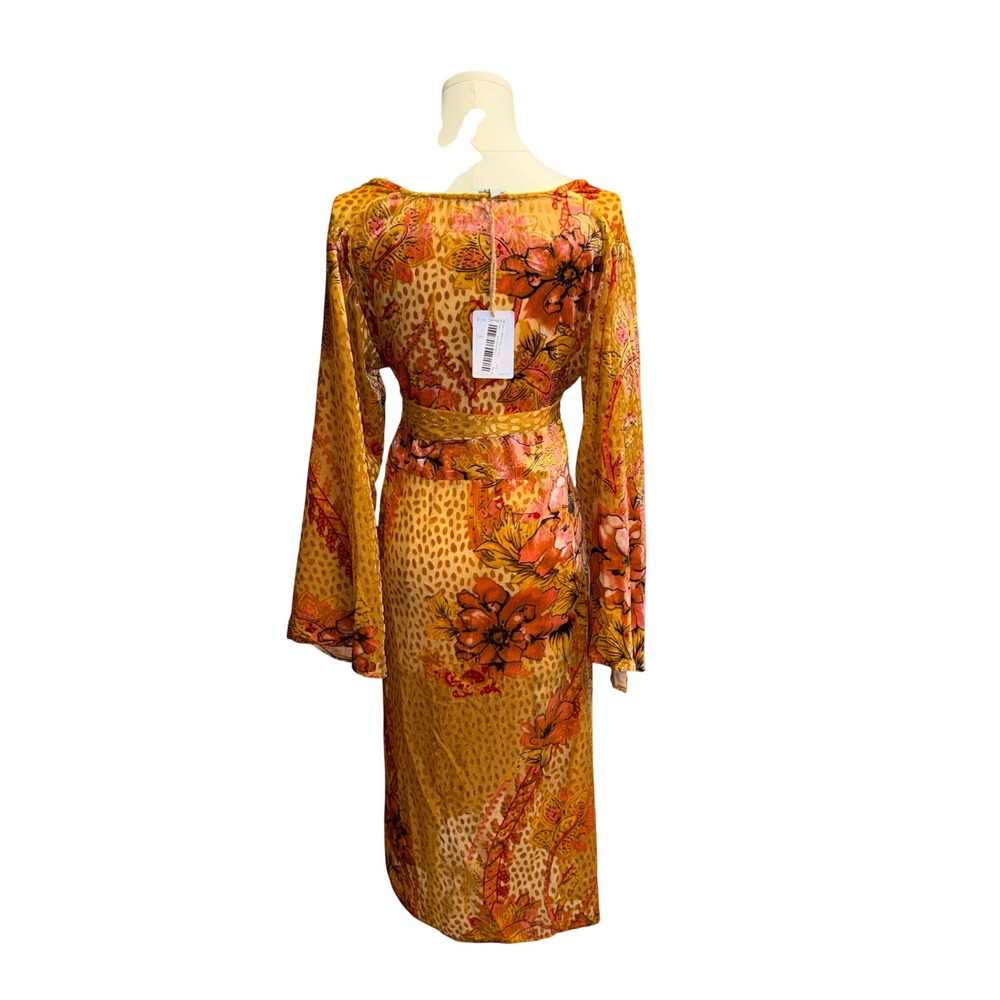 Nostalgia Devore Burnout Velvet Boho Dress Orange Floral Whimsigoth Retro 70s M - Picture 3 of 12
